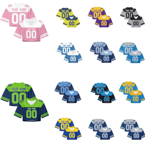 Custom American Football Crop Jersey Personalized Football Jerseys with Team Name Number Logo Women Cheerleading Football Shirt