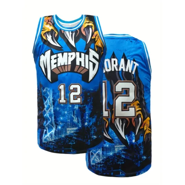 Mens #12 Blue Sports Basketball Jersey, Breathable Sleeveless letter embroidery Sweatshirt Training Competition Sports Uniforms