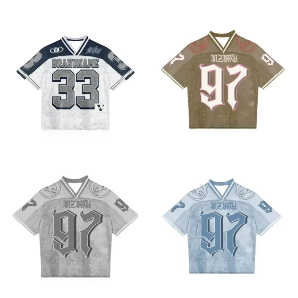 Fashionable American T-Shirt, Breathable, Splicing, Slouchy Football Jersey, Streetwear Casual, Breathable, Unisex, Short Sleeve