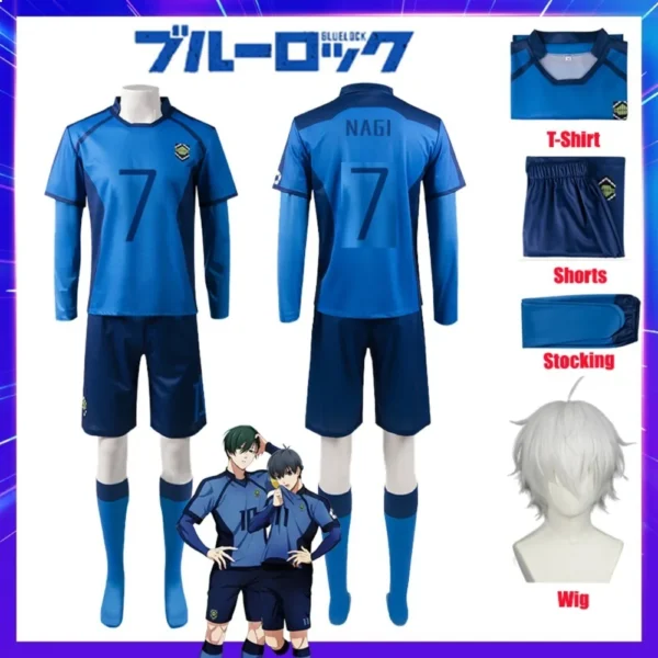 Blue Lock Cosplay Costume Isagi Chigiri - Bastard Munchen Football Uniform Set with Wig Mesh Jersey for Halloween Soccer Events