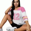 NO.12 Print Women PLUS SIZE V-Neck Short Sleeve T-Shirt Baseball Jerseys Stripe Sport T-Shirt Women clothing
