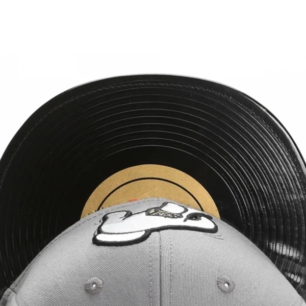 Stylish Cartoon Embroidered Adult Baseball Cap Playful Vinyl Record Brim Design Finger Pattern Hip Hop Flat Sun Hat