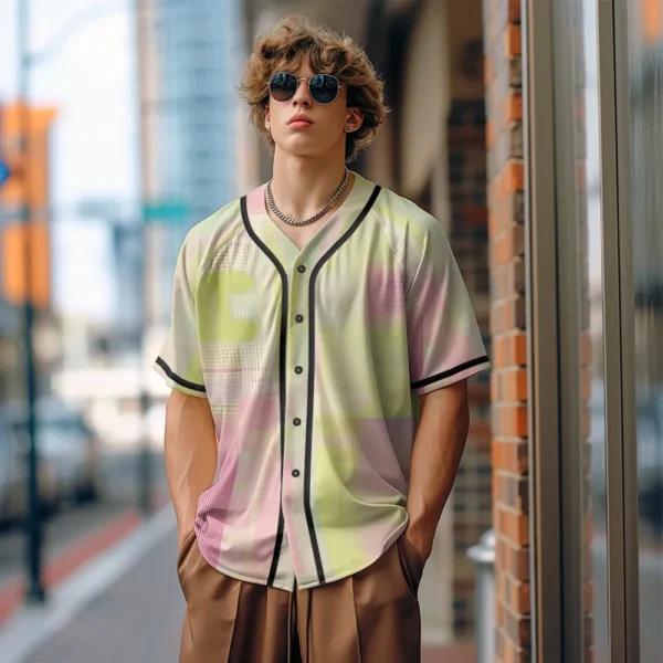 Men Baseball Jersey Geometric Abstract Art Printed Streetwear Trendy Minimalist Vintage Street Style Breathable Unisex Outfits