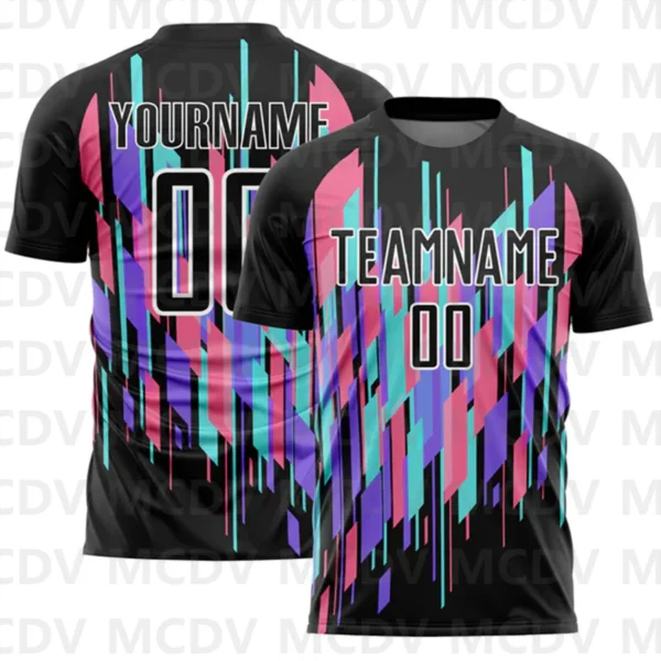 Custom Black White Geometric Shapes Sublimation Soccer Uniform Jersey Personlized Team name you name number T-Shirts